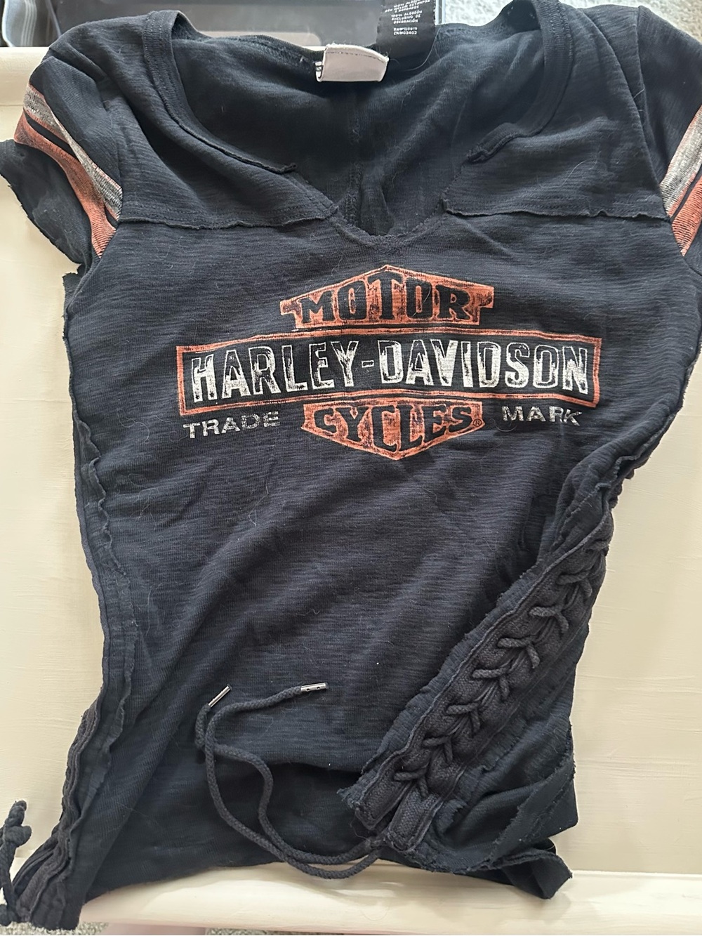Harley-Davidson Black Short Sleeve Logo Tee with Braided Side Detail